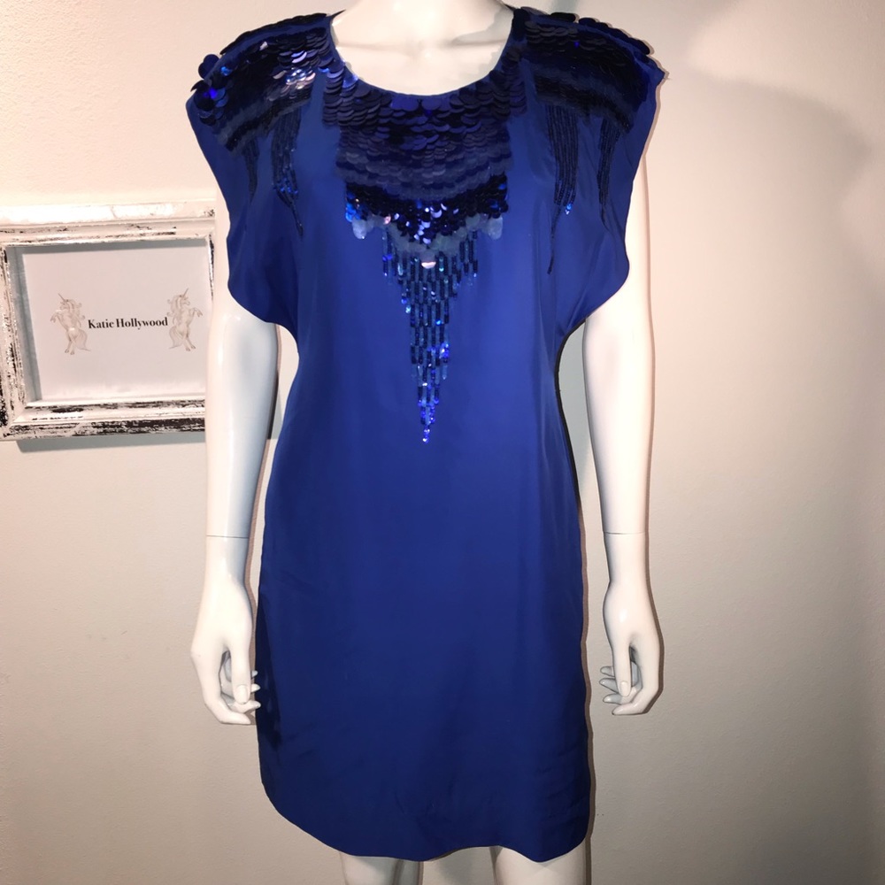 YOANA BARASCHI Blue 100% Silk Sequin Dress
